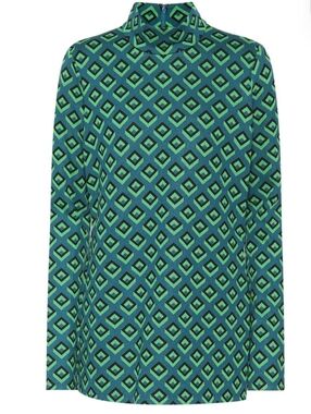 Diane von Furstenberg Green Geometric Mock Neck Knit Top